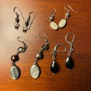 Earrings Bundle 4 pairs wire crystal beads gray black